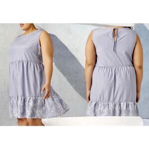 Sandra Darren Plus Size 16W Embroidered Blue/White Seersucker Stripe Women Dress